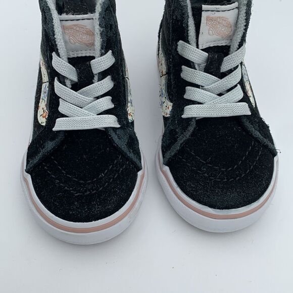 Vans black suede leather hi top Sneakers with floral racing stripe toddler 5.5 - Picture 3 of 11